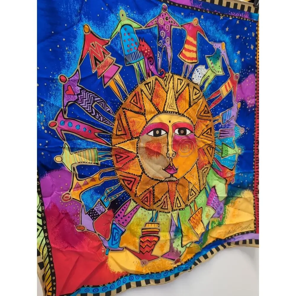 Laurel‎ Burch Sheer Striped HARMONY UNDER THE SUN Silk Scarf 21 X 21